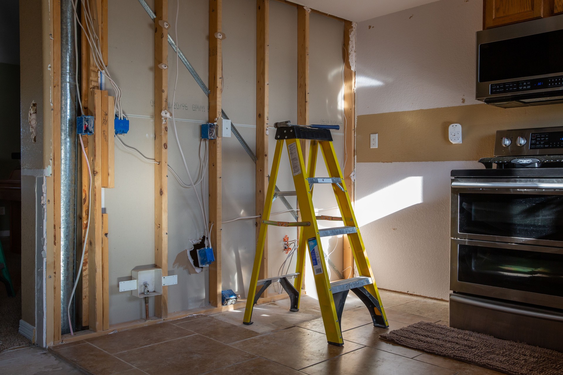 Kitchen wall unfinished